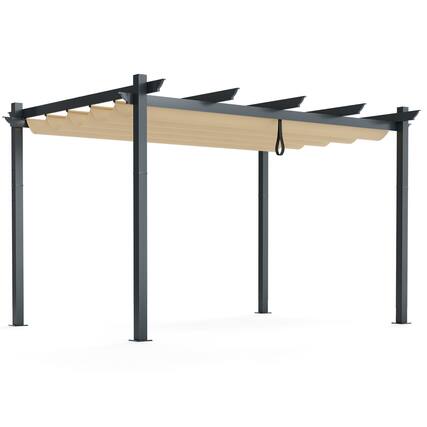 Front. Gymax - Gymax 10 x 13ft Outdoor Aluminum Retractable Pergola Canopy Shelter Grape Trellis Beige - Beige.