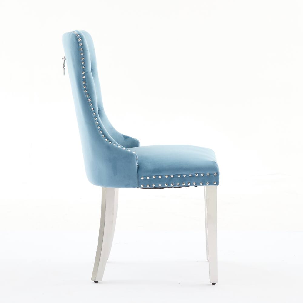 Alt View 1. Loheer - Loheer Velvet Dining Chairs Light Blue Tufted Upholstered Modern Seating with Chrome Legs Nailhead Trim Set of 2 - Light Blue.