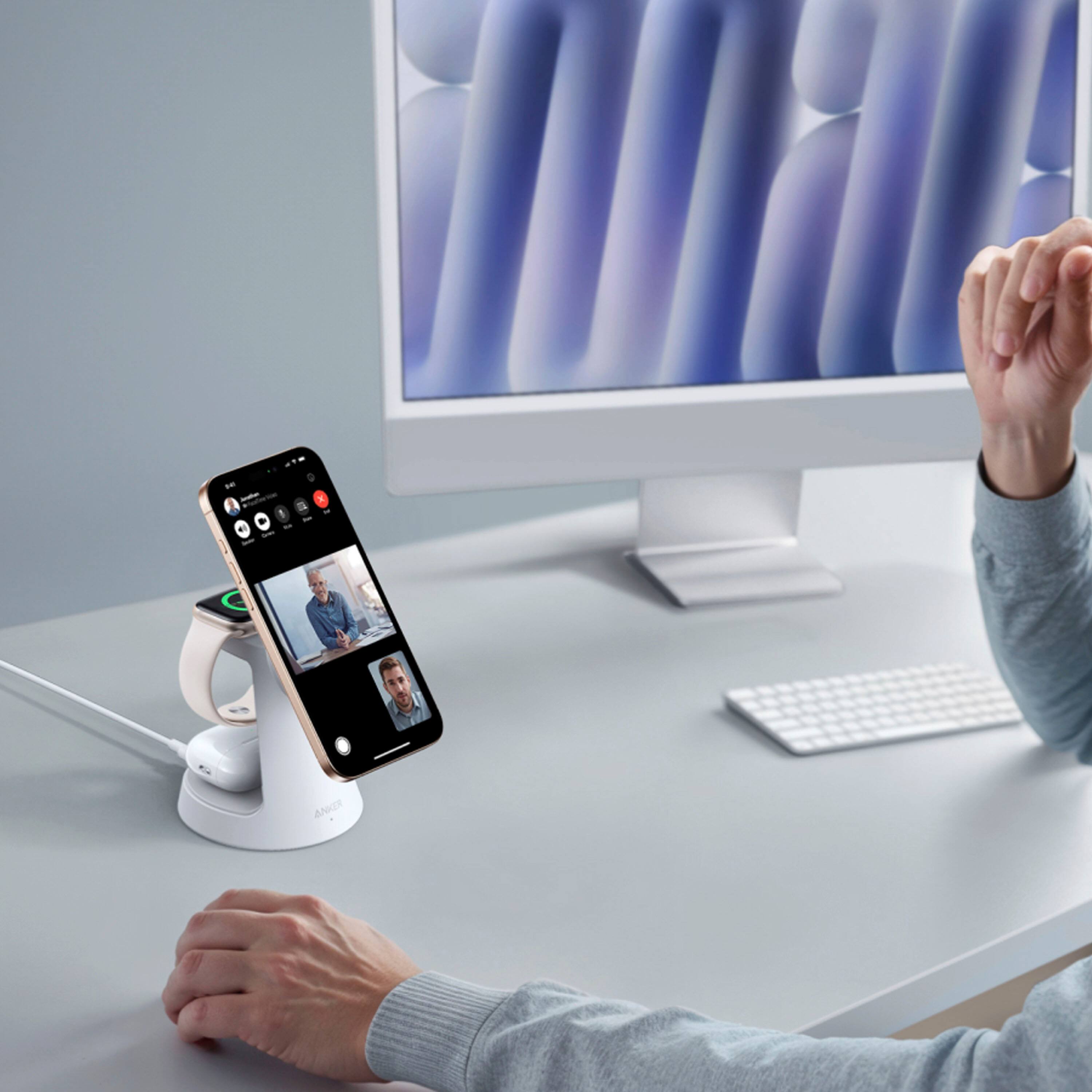 Alt View 2. Anker - MagGo 15W Wireless Charging Station (3-in-1 Stand) for iPhone, AirPods & Qi Devices - White.