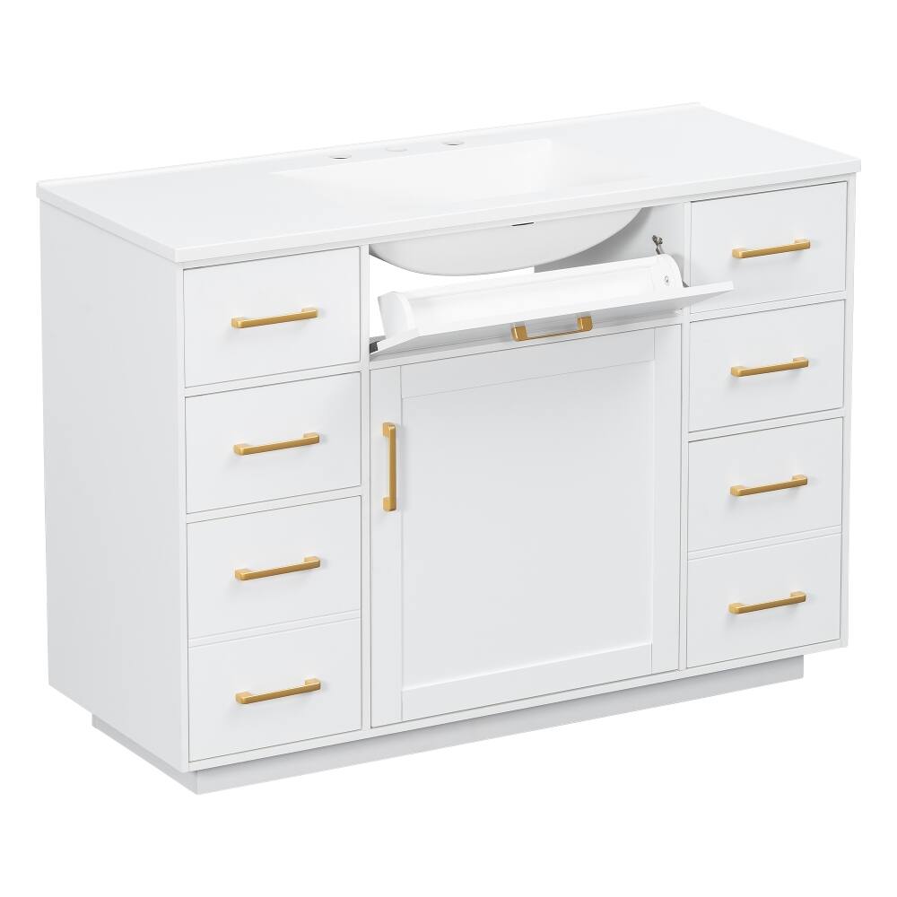 Alt View 10. Loheer - Loheer 48 inch bathroom vanity with sink, white freestanding vanity cabinet with 7 drawers - White.