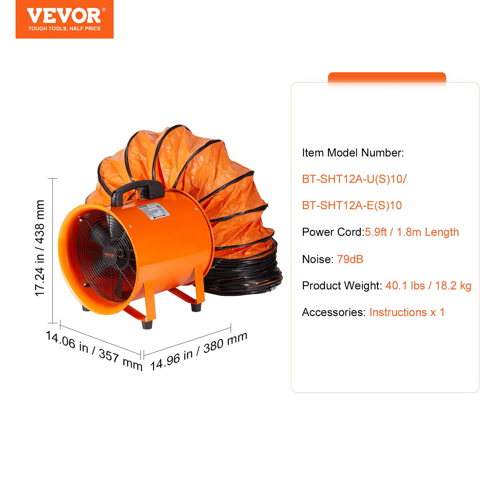 VEVOR TOUGH TOOLS, HALF PRICE

Item Model Number:
BT-SHT12A-U(S)10 / BT-SHT12A-E(S)10

Power Cord: 5.9ft / 1.8m Length

Noise: 79dB

Product Weight: 40.1 lbs / 18.2 kg

Accessories: Instructions x 1
