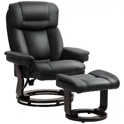 Front. Homcom - Recliner with Ottoman, PU Leather Reclining Chair with Footrest, for Living Room - Black.