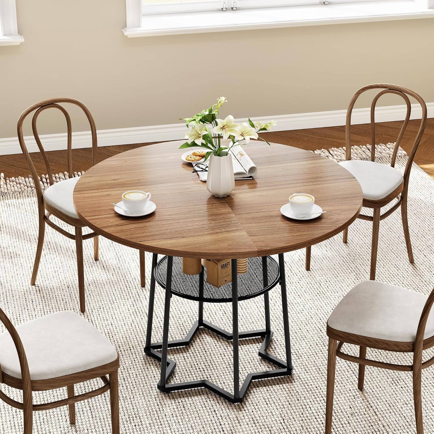 Alt View 5. Jojoka - Kitchen Table Round Dining Table for Dining Room, Home Office, Living Room - Multiple colors.
