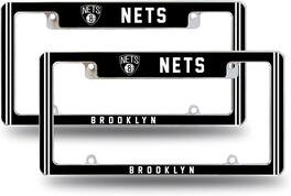 Rico Industries - Brooklyn Basketball Nets (Set of 2) Chrome Metal License Plate Frames with Bold Full Frame Design - Multi