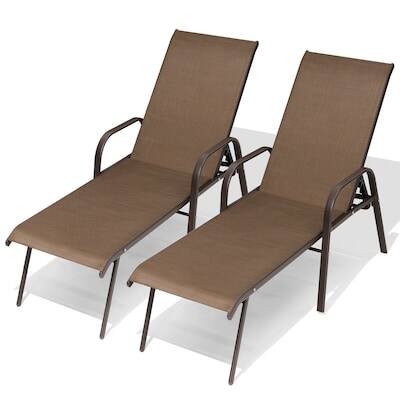 Alt View 8. Crestlive Products - Crestlive Products Set of 2 Brown Metal Frame Adjustbale Chaise Lounge Chair with Texteline Sling Seat - Brown.