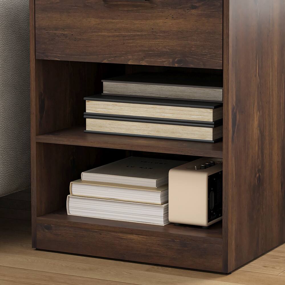 Alt View 6. Spaco - Nightstand with Charging Station,2 USB,Type C,Drawer,Adjustable Shelf - Brown.