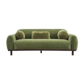 Vaczon - 3-Seater Chenille Sofa Plush Bench Seating with Pocket Coil Support, Faux Fur Accent Cushions, Cozy Living Room Couch - Olive Green