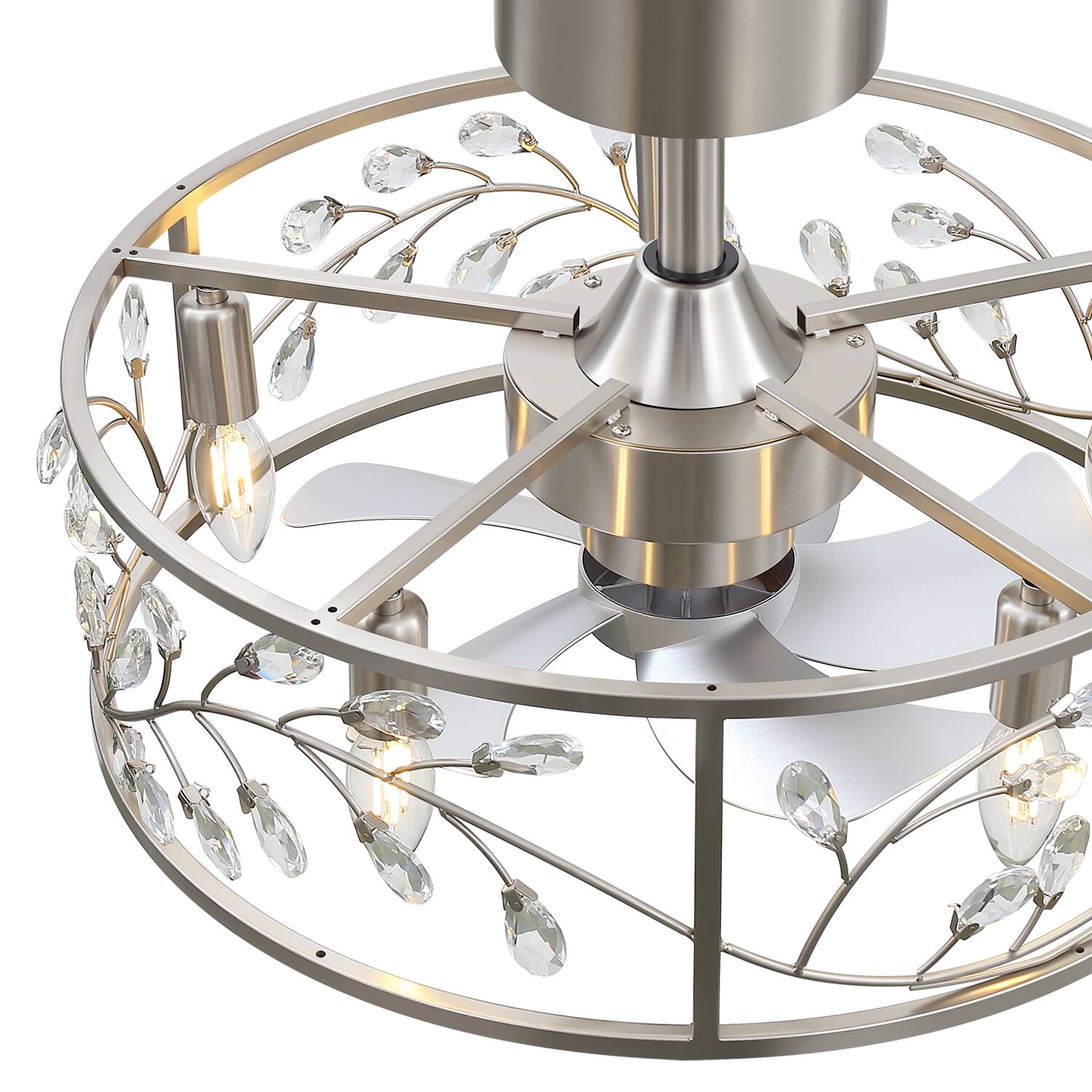 Alt View 10. Breezary - 20'' Traditional Caged Ceiling Fan with 5 ABS Blades, 6''&10''Downrods, DC Motor, 6-Speed Remote Control, Timer - Satin Nickel and Silver.