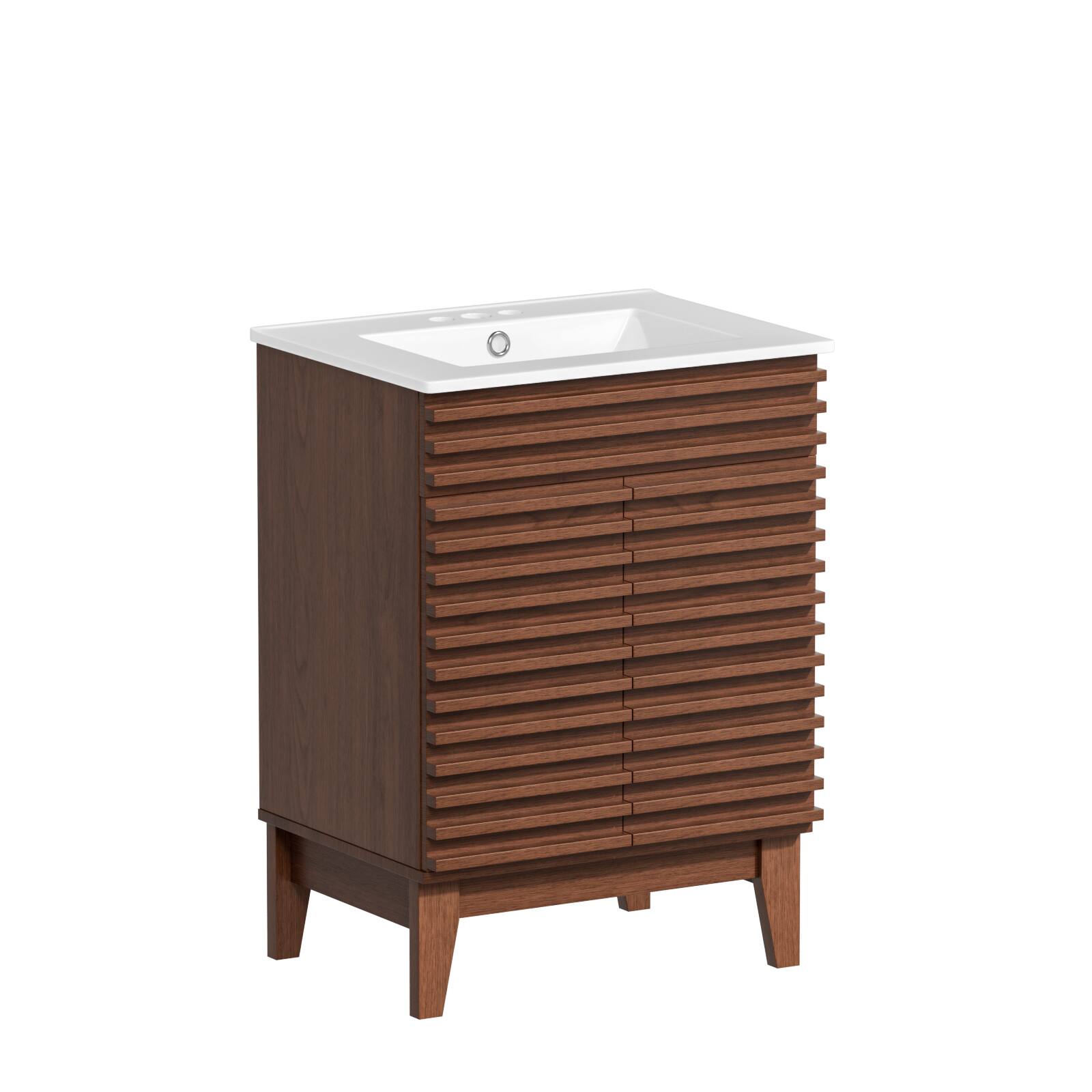 Alt View 2. Roomtec - Roomtec 24-in W Walnut Freestanding Bathroom Vanity with Undermount Ceramic Sink and 2-Level Storage - Walnut.