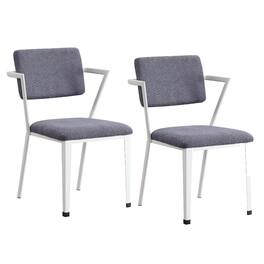 Manhattan Lane - Fabric Upholstered Metal Dining Chair, Set of 2 - White and Gray