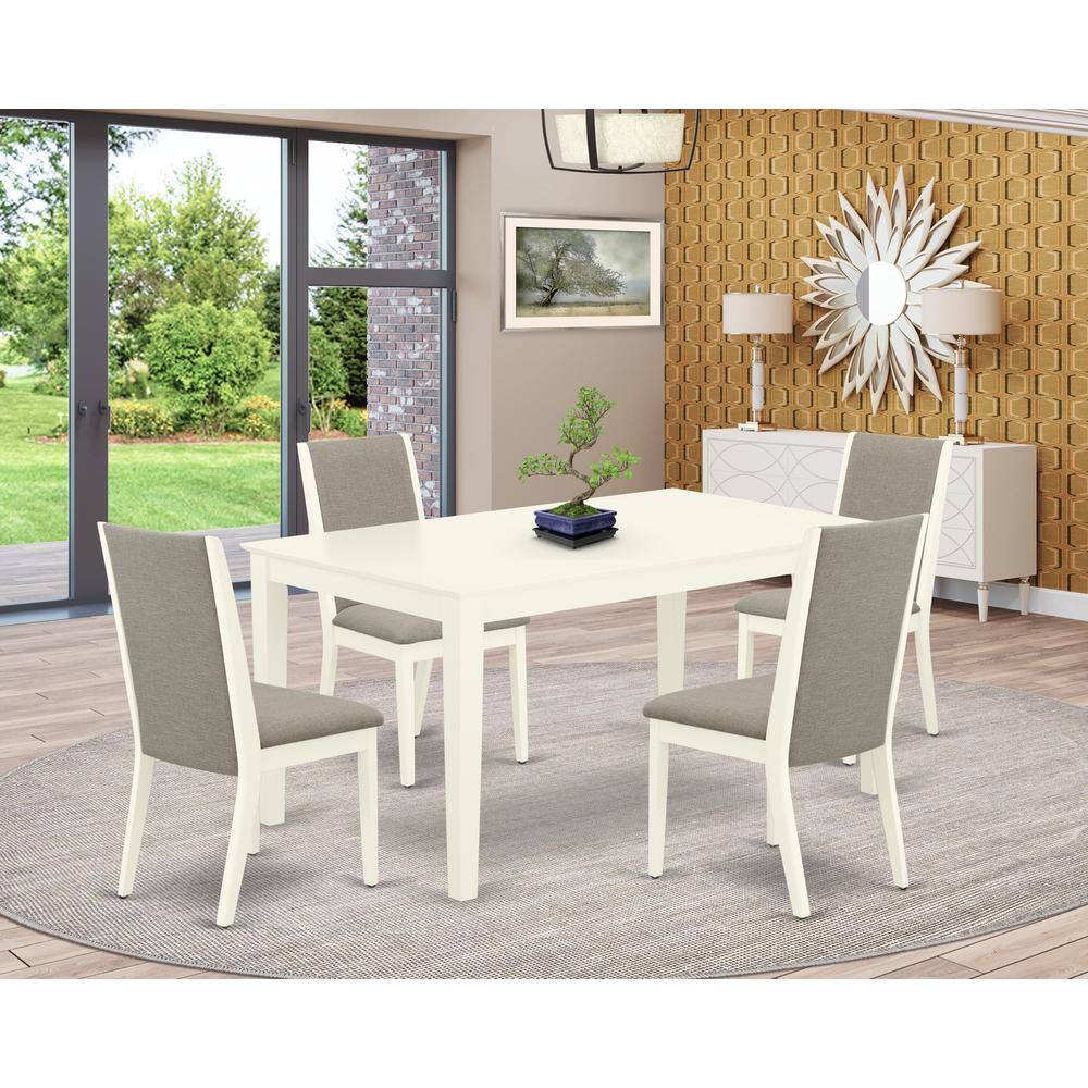 Left. East West Furniture - Dining Room Set Linen White - Brown.