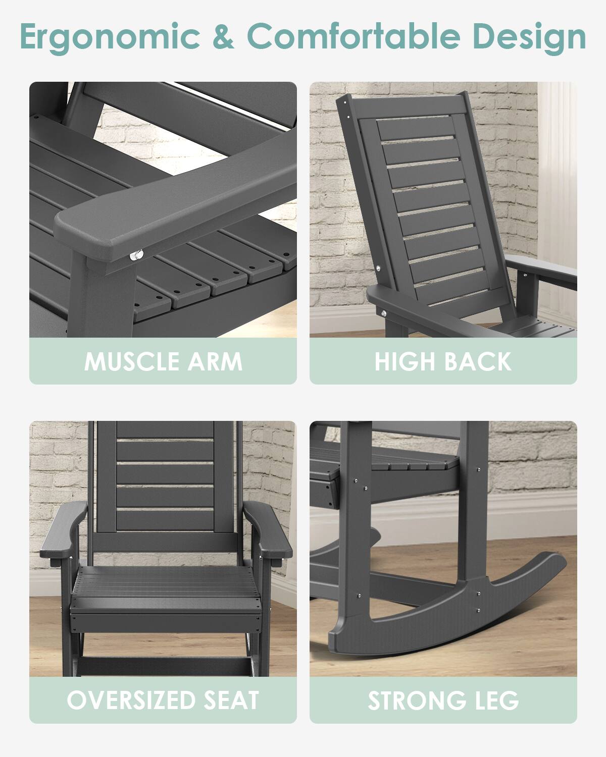 Ergonomic & Comfortable Design

- MUSCLE ARM
- HIGH BACK
- OVERSIZED SEAT
- STRONG LEG