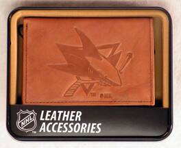 Rico Industries - San Jose Sharks Embossed Brown Leather Trifold Wallet - Multi