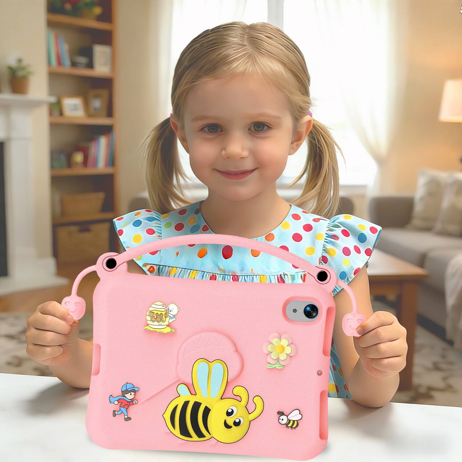Alt View 5. Dteck - for Apple iPad mini (A17 Pro) 2024 & iPad mini 6 2021 8.3" Kids EVA Tablet Case,Shockproof Kickstand Cover + Handle - Pink.