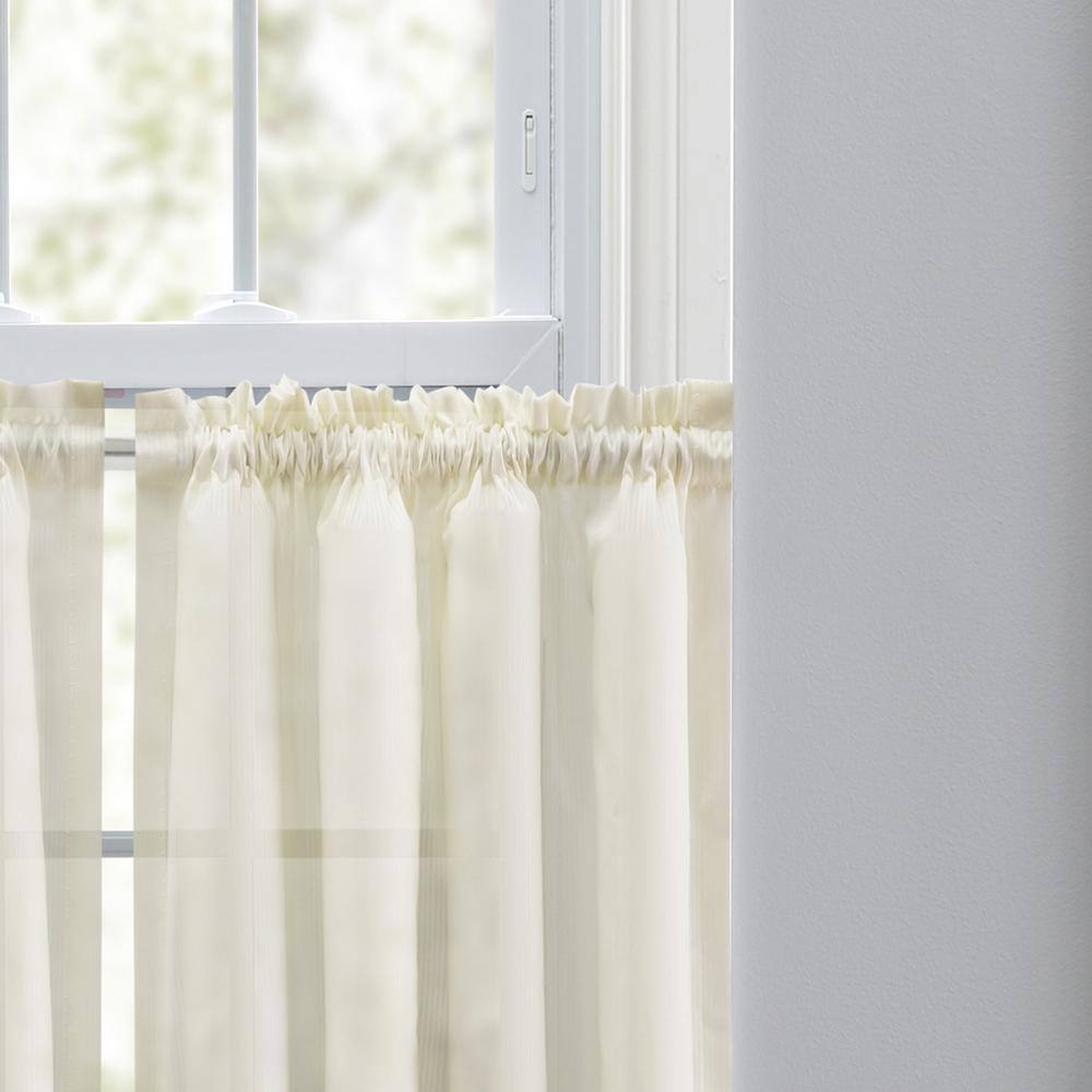 Left. Ellis Curtain - Ellis Curtain Shadow Stripe 1.5" Rod Pocket Tailored Tier Pair for Windows 80" x 30" Natural - Natural.