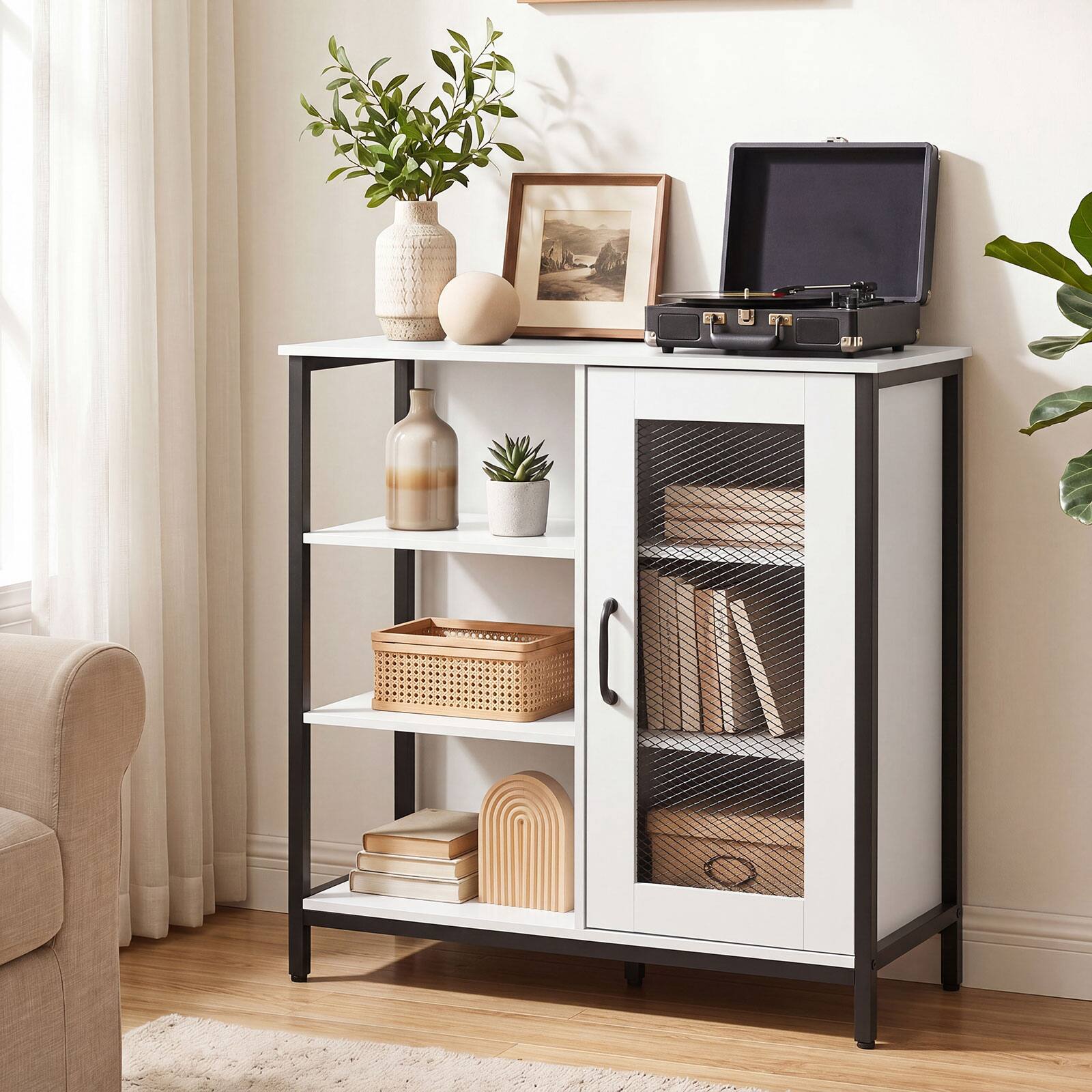 Alt View 4. Costway - Costway Buffet Sideboard Cabinet with 3 Open Shelves 2 Adjustable Shelves Anti-Tipping Kits - White.
