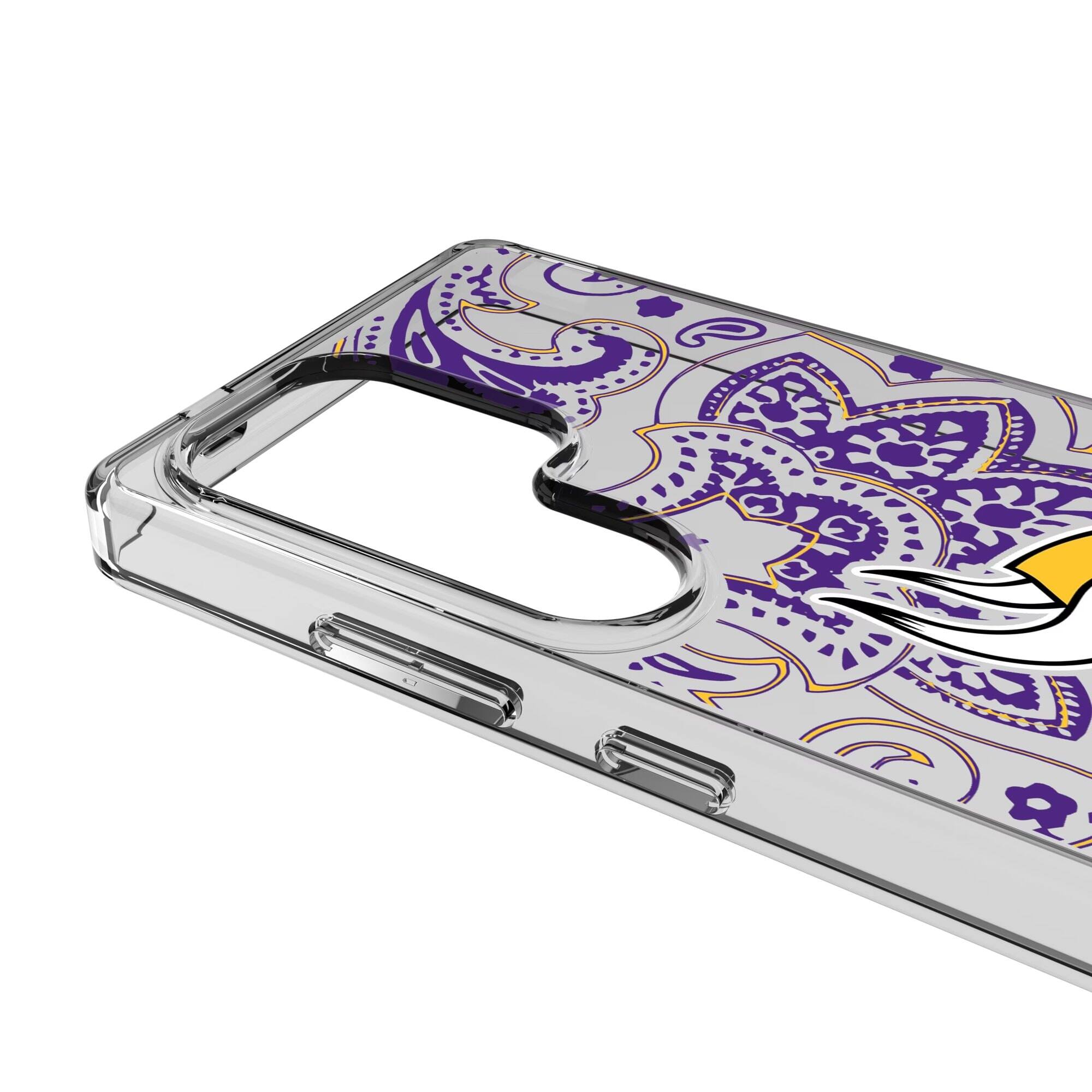 Alt View 2. Keyscaper - Minnesota Vikings Galaxy Clear Paisley Design Case - S22 - Multicolor.