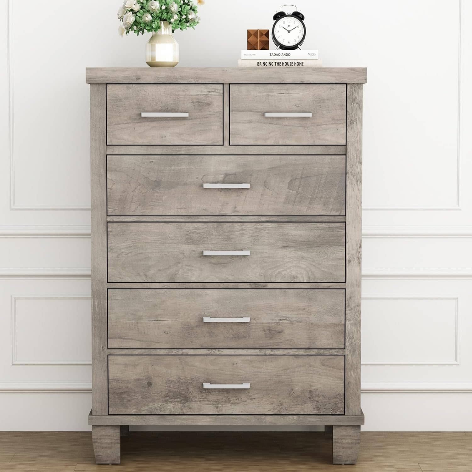 GARVEE - Dresser for Bedroom with 6 Drawers, 45" Tall Grey Chests of Drawers with Storage, Large Drawer Dresser for Closet - Gray