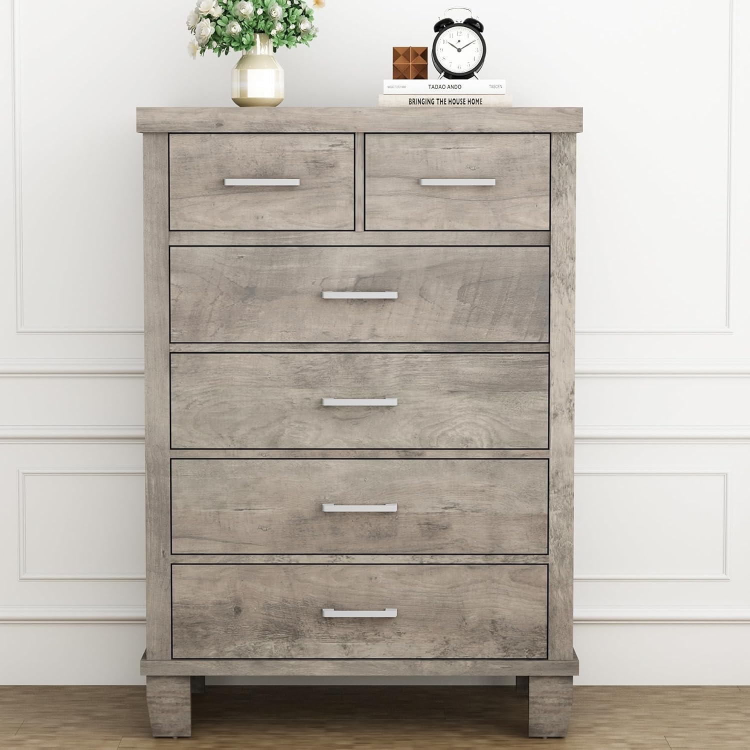 GARVEE - Dresser for Bedroom with 6 Drawers, 45" Tall Grey Chests of Drawers with Storage, Large Drawer Dresser for Closet - Gray