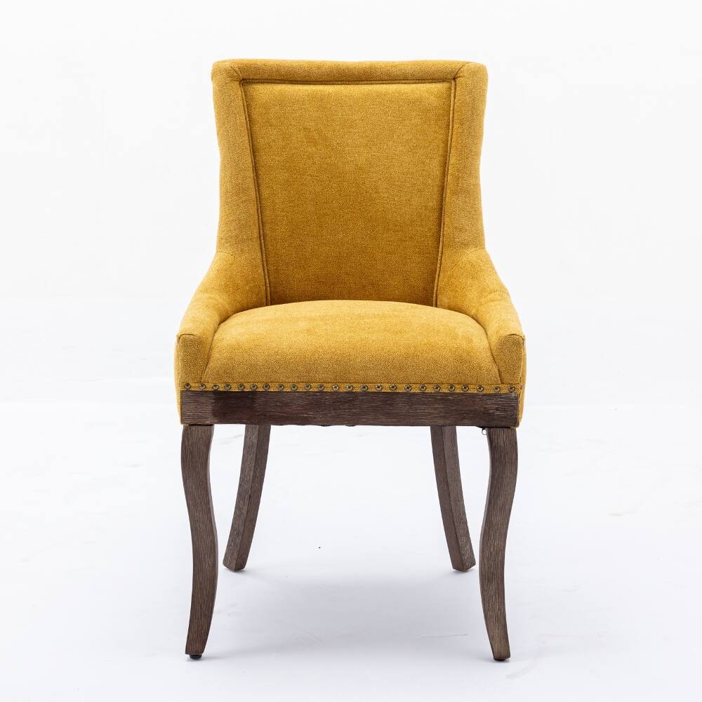 Angle. Loheer - Loheer Golden Yellow Dining Chairs Set of 2 Thick Fabric High Back Solid Wood Legs - Golden Yellow.