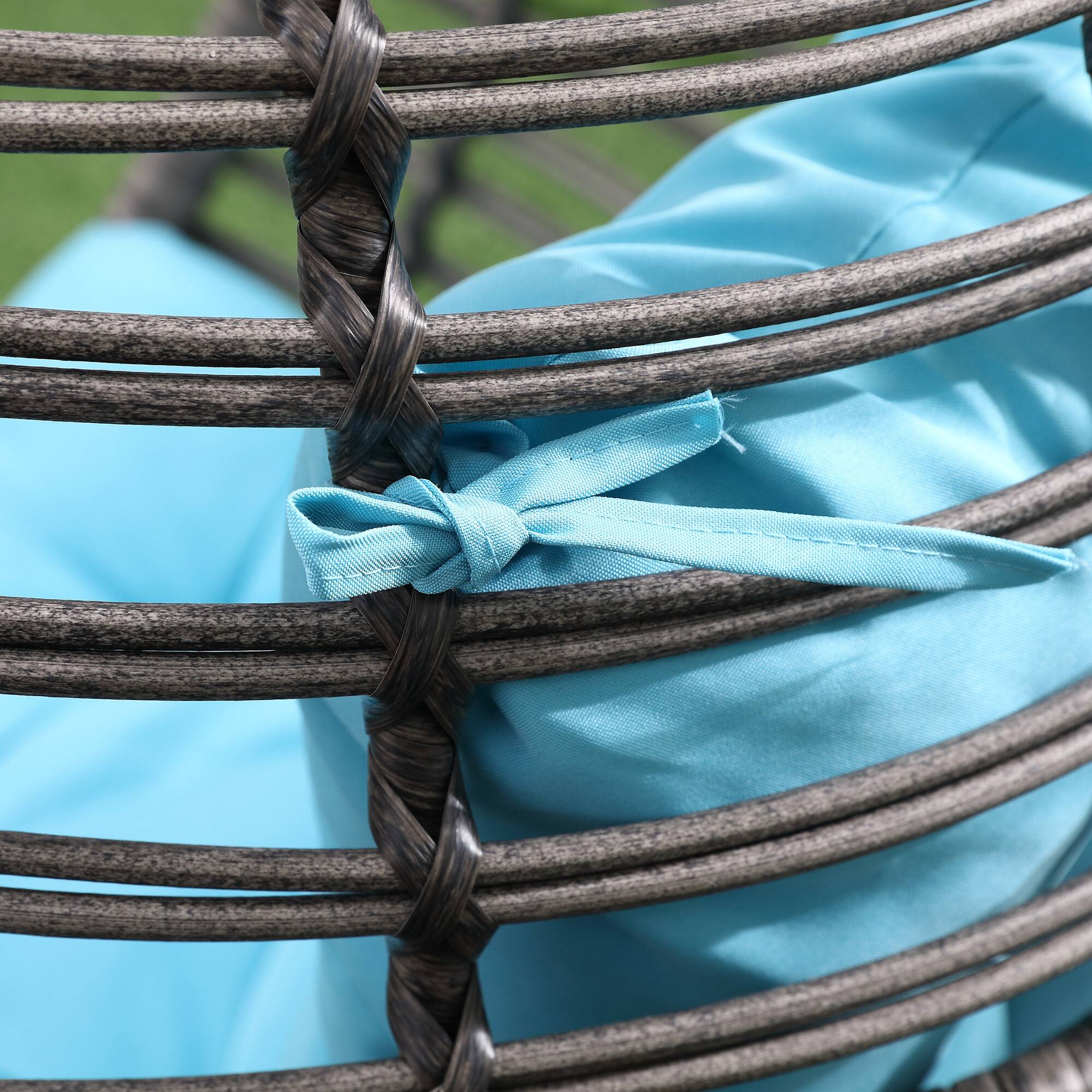 Alt View 7. Outsunny - Patio Wicker Egg Chair w/ Soft Cushion, Teardrop Cuddle Seat, Outdoor / Indoor Patio Chair, PE Plastic Rattan Furniture - Light Blue.