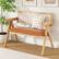Left. Costway - Rubber Wood Dining Bench w/Armrest Sherpa Upholstered Backrest Soft-padded Seat - Natural + Beige + Orange.