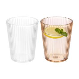 Unique Bargains - 2pcs Clear Acrylic Drinking Glasses, 7.4oz Stripe Texture Unbreakable Stackable for Water Juice Beer - Transparent/Brown