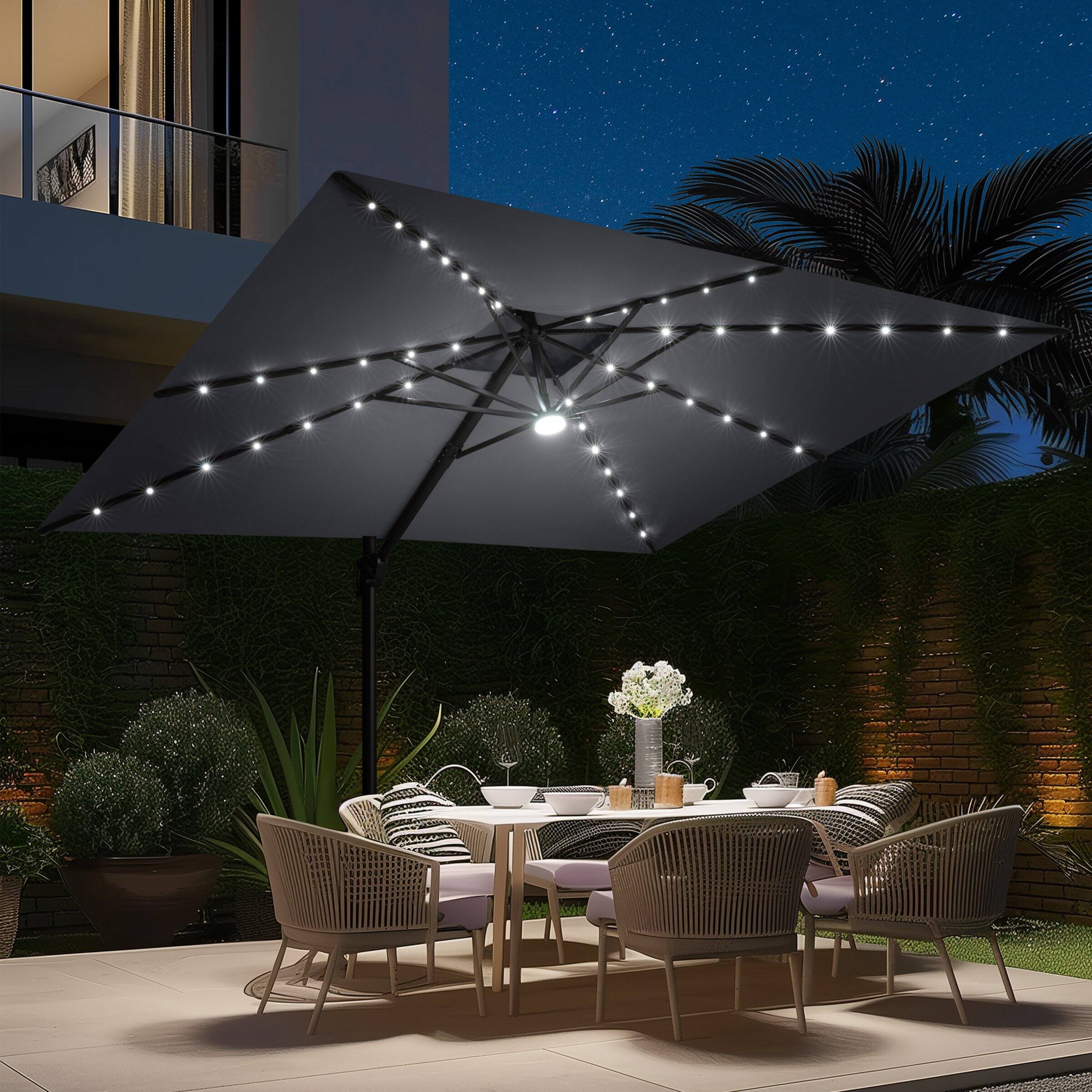 Alt View 4. Crestlive Products - Crestlive Products 9x11ft Aluminum Double Top Crank Cantilever Patio Umbrella with Lights with Base - Dark gray.