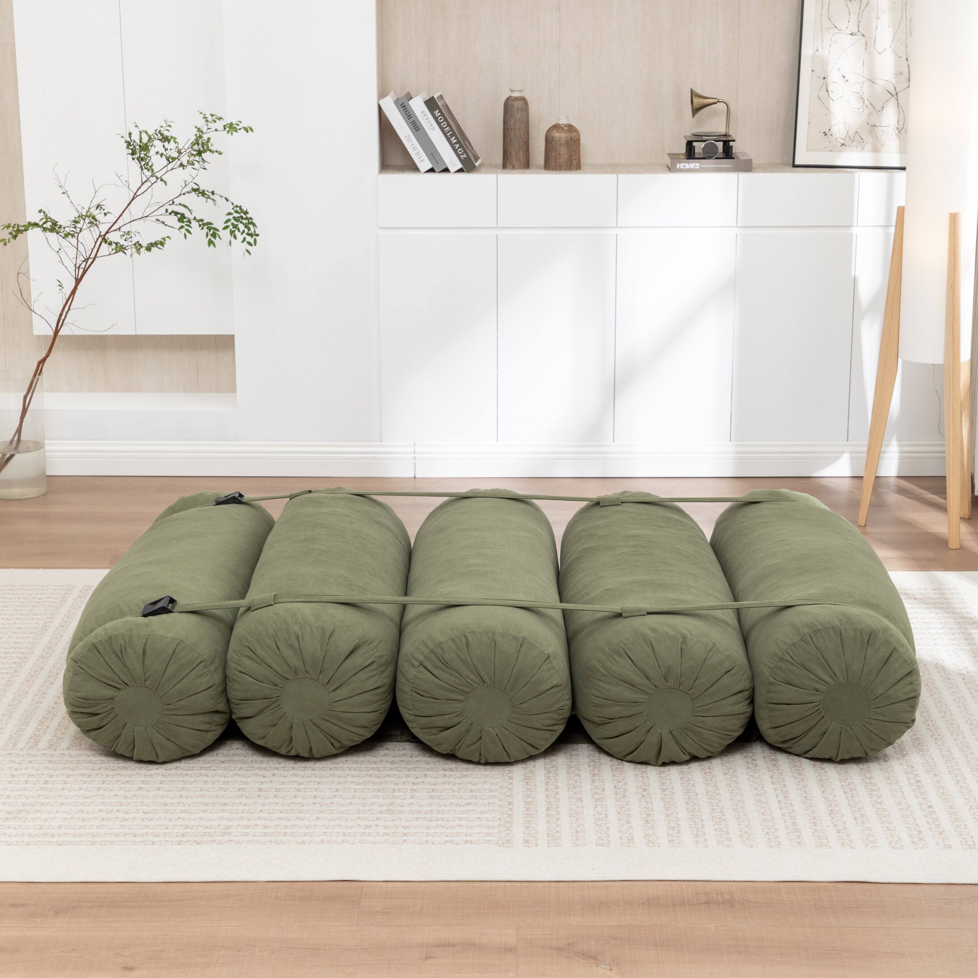 Alt View 3. GOODSILO - Adjustable Modular Floor Sofa with Corduroy Fabric for Versatile Lounge Configurations in Living Room or Bedroom - Green.
