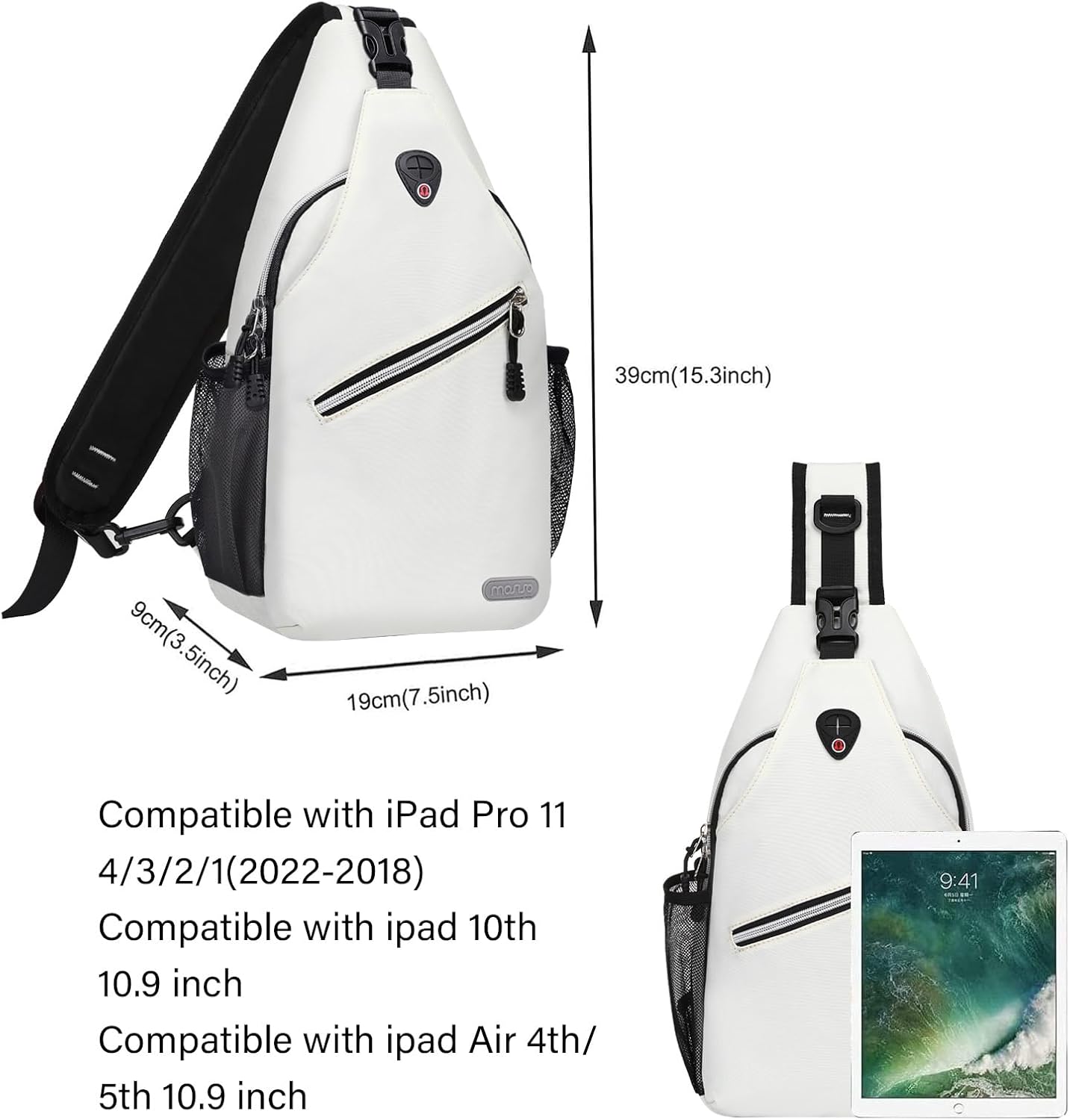39cm (15.3 inch)  
9cm (3.5 inch)  
19cm (7.5 inch)  

Compatible with iPad Pro 11 4/3/2/1 (2022-2018)  
Compatible with iPad 10th 10.9 inch  
Compatible with iPad Air 4th/5th 10.9 inch
