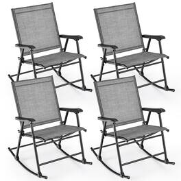 Gymax - Set of 4 Patio Rocking Char Outdoor Folding Rocker w/ Sturdy Metal Frame - Gray