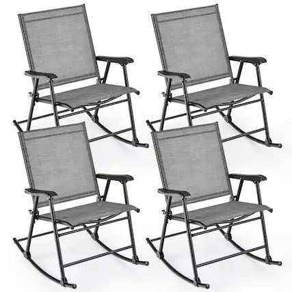 Front. Gymax - Gymax Set of 4 Patio Rocking Char Outdoor Folding Rocker w/ Sturdy Metal Frame - Grey.