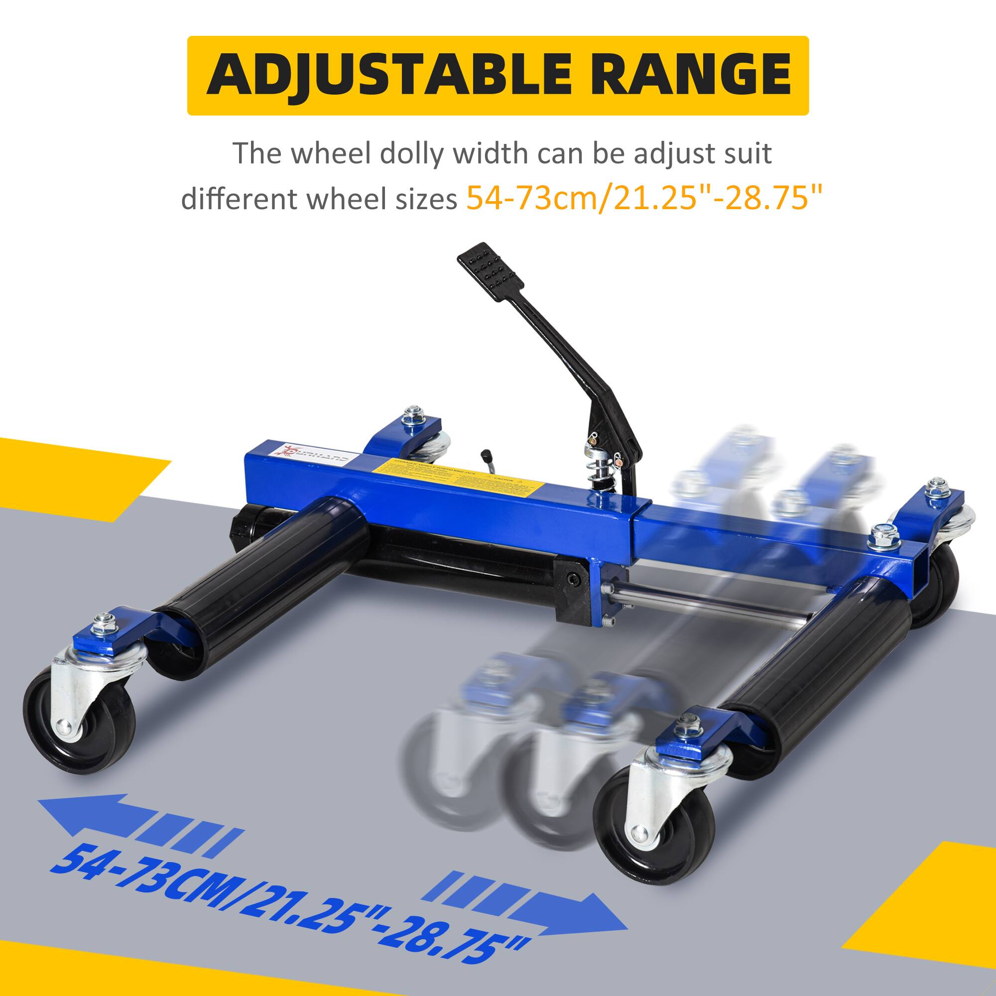 ADJUSTABLE RANGE

The wheel dolly width can be adjusted to suit different wheel sizes 54-73cm/21.25"-28.75"
