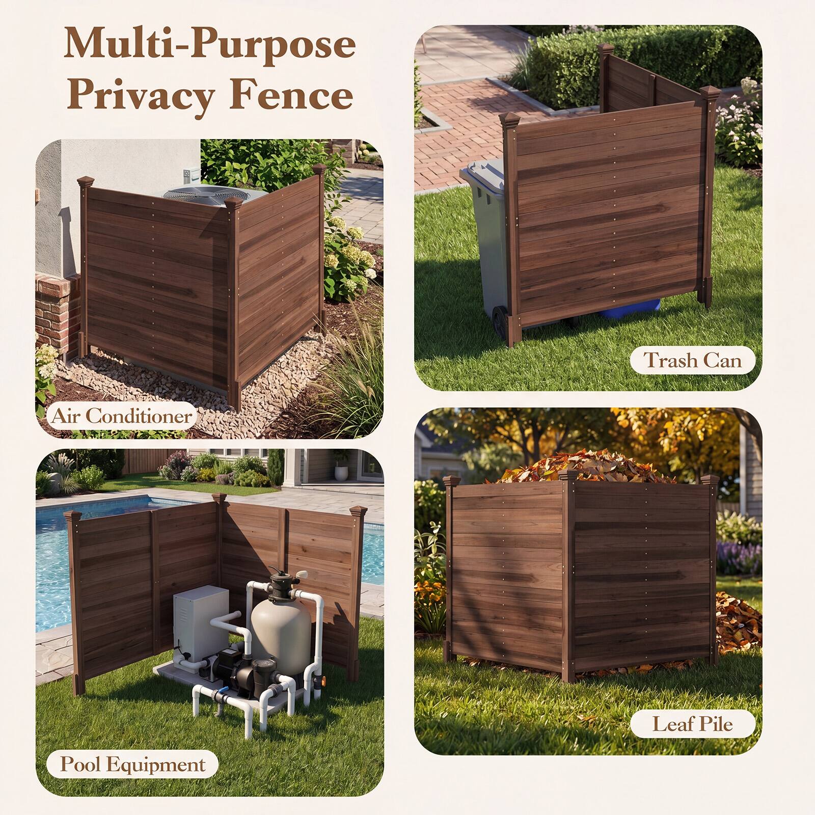 Multi-Purpose Privacy Fence

- Air Conditioner
- Trash Can
- Pool Equipment
- Leaf Pile