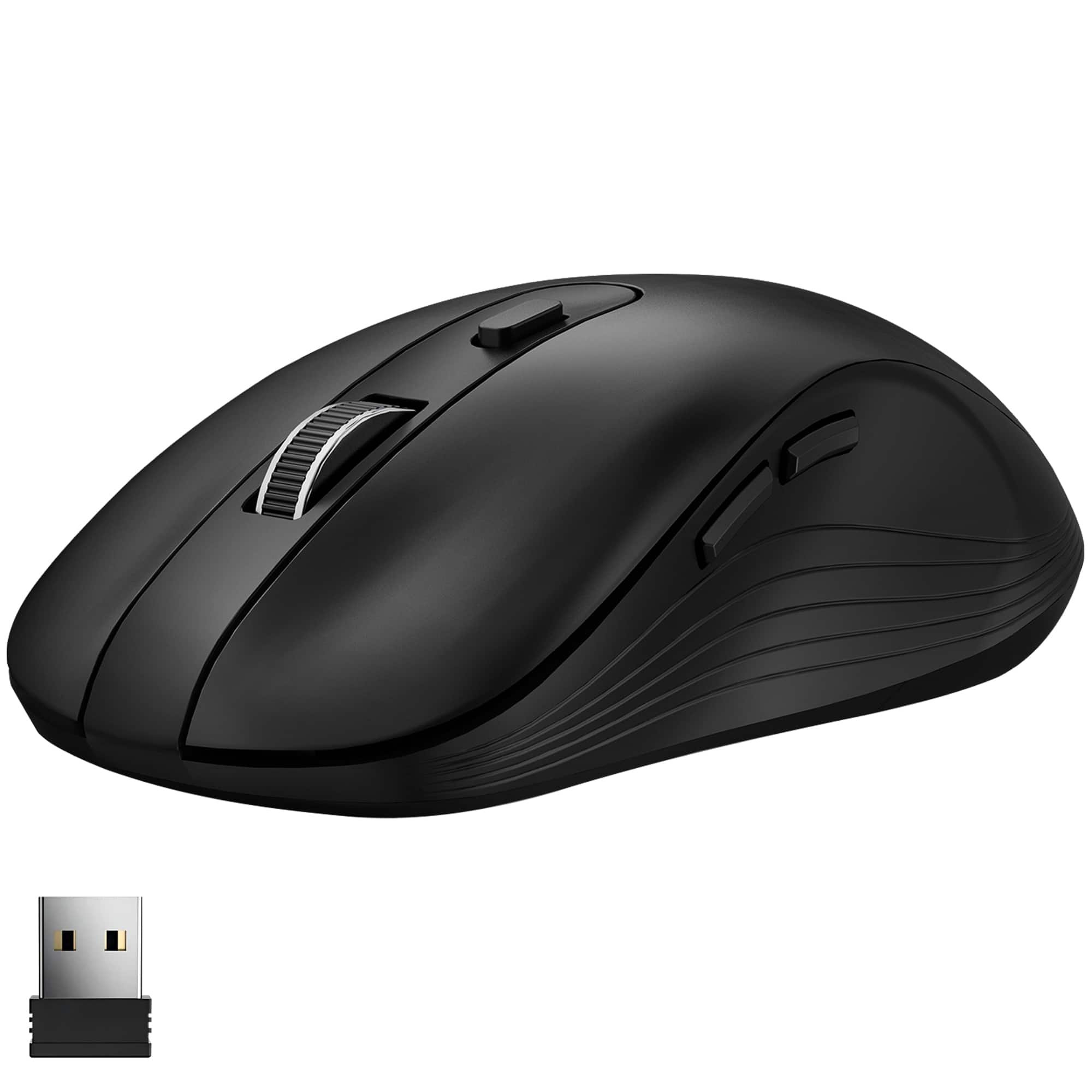 Delton - S8 Ergonomic Wireless Mouse with USB Dongle, Adjustable DPI, Quiet Click, Long Battery Life - Wireless - Black