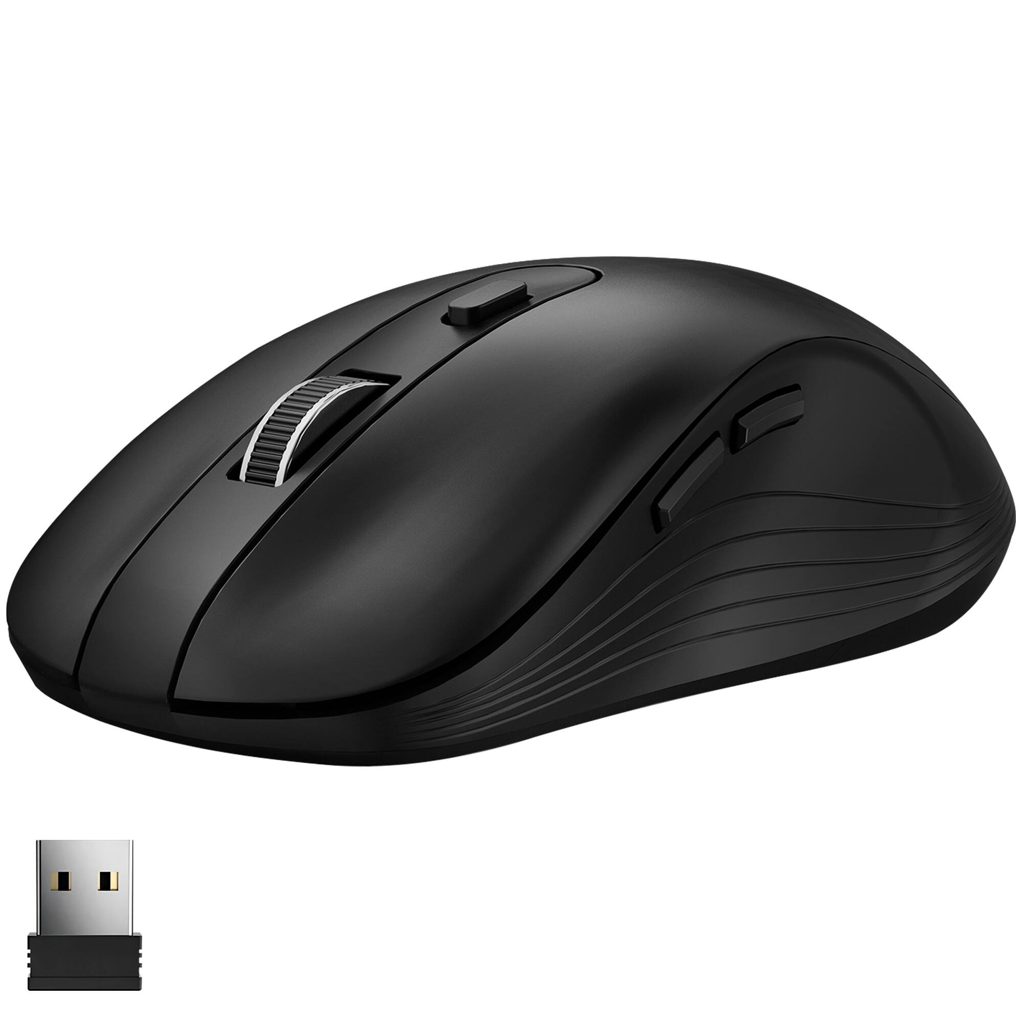 Delton - S8 Ergonomic Wireless Mouse with USB Dongle, Adjustable DPI, Quiet Click, Long Battery Life - Wireless - Black