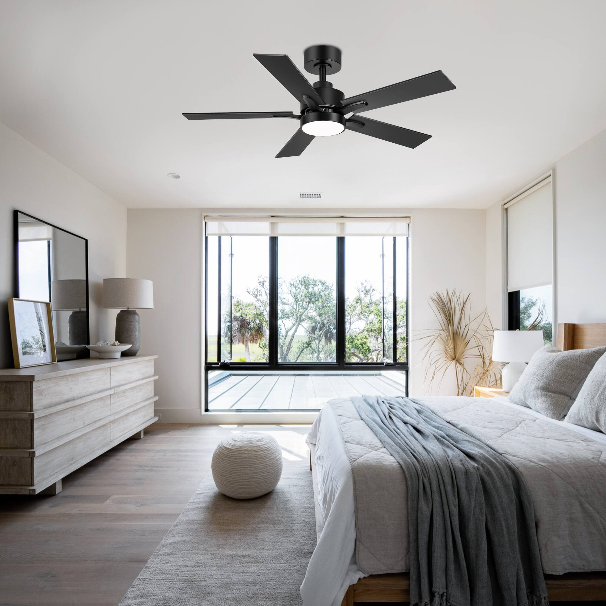 Alt View 9. Breezary - Breezary 42" Ceiling Fan with Integrated LED Light Kit, 6-Speed DC Motor, Remote Control and Reversible Blades - Matte Black.