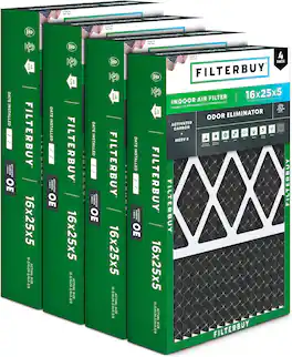 Filterbuy - 16x25x5 MERV 10 Odor & Allergy Defense, Pleated HVAC AC Furnace Air Filters Replacement for Honeywell & Lennox (4-Pack) - Black
