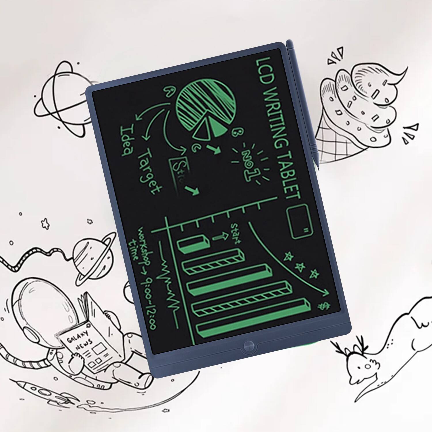 GALAXY NEWS V  
Idea Target  
St time doyosian 00:SI-oo:p  
LCD WRITING TABLET  
Start AID