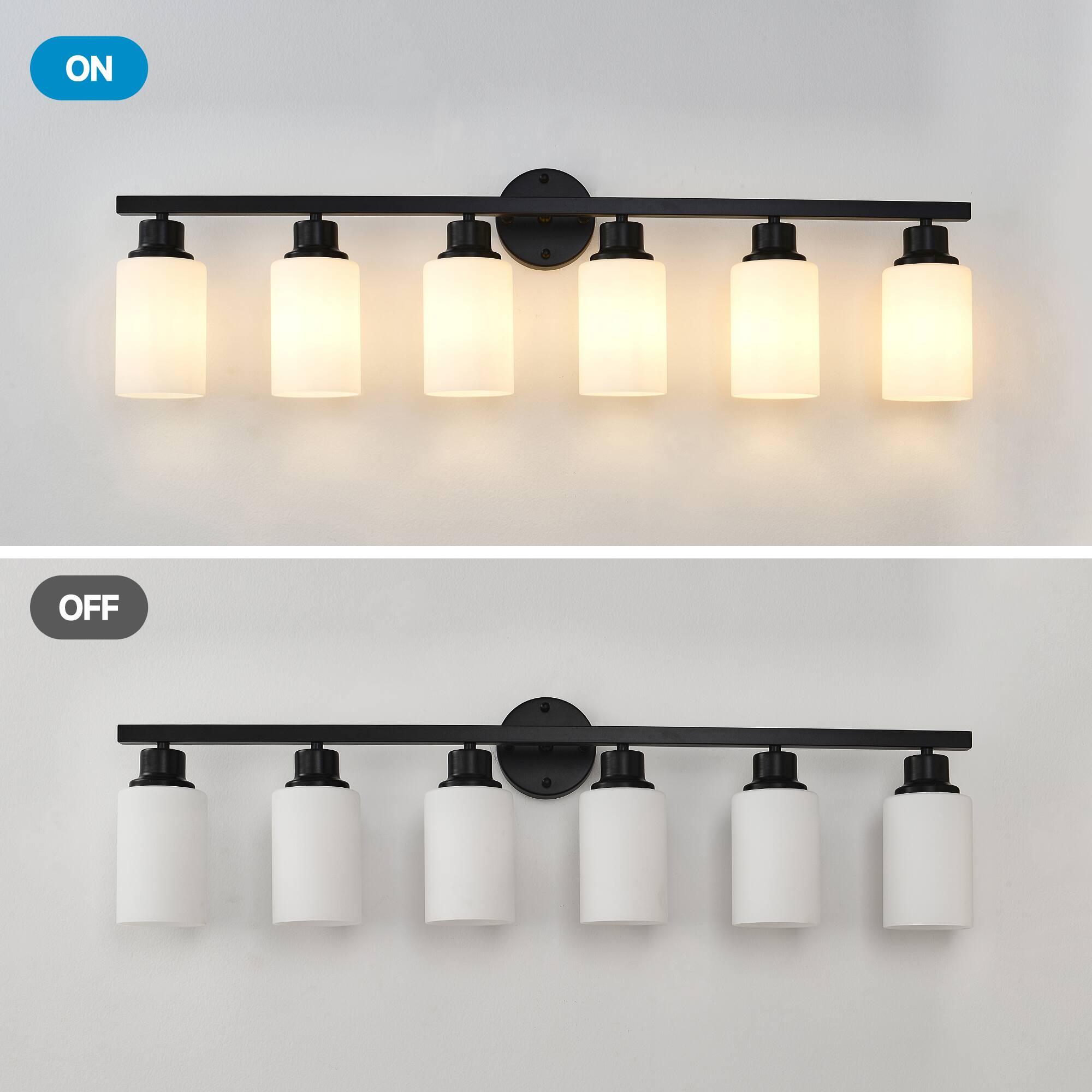 Alt View 2. TinyHomie - 6 Light Matte Black Wall Lamps with White Glass Shades No Bulbs Sconce Lighting for Bedroom Living Room.