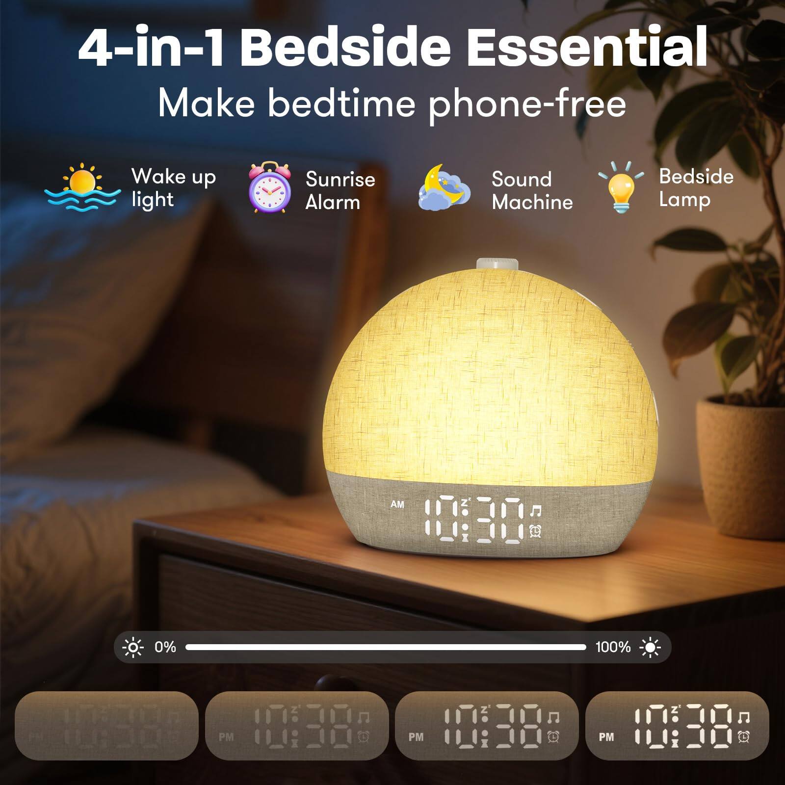 Angle. Dazzed Corner - Wake Up Light Sunrise Alarm Clock, Dimmable Night Lights - Yellow.