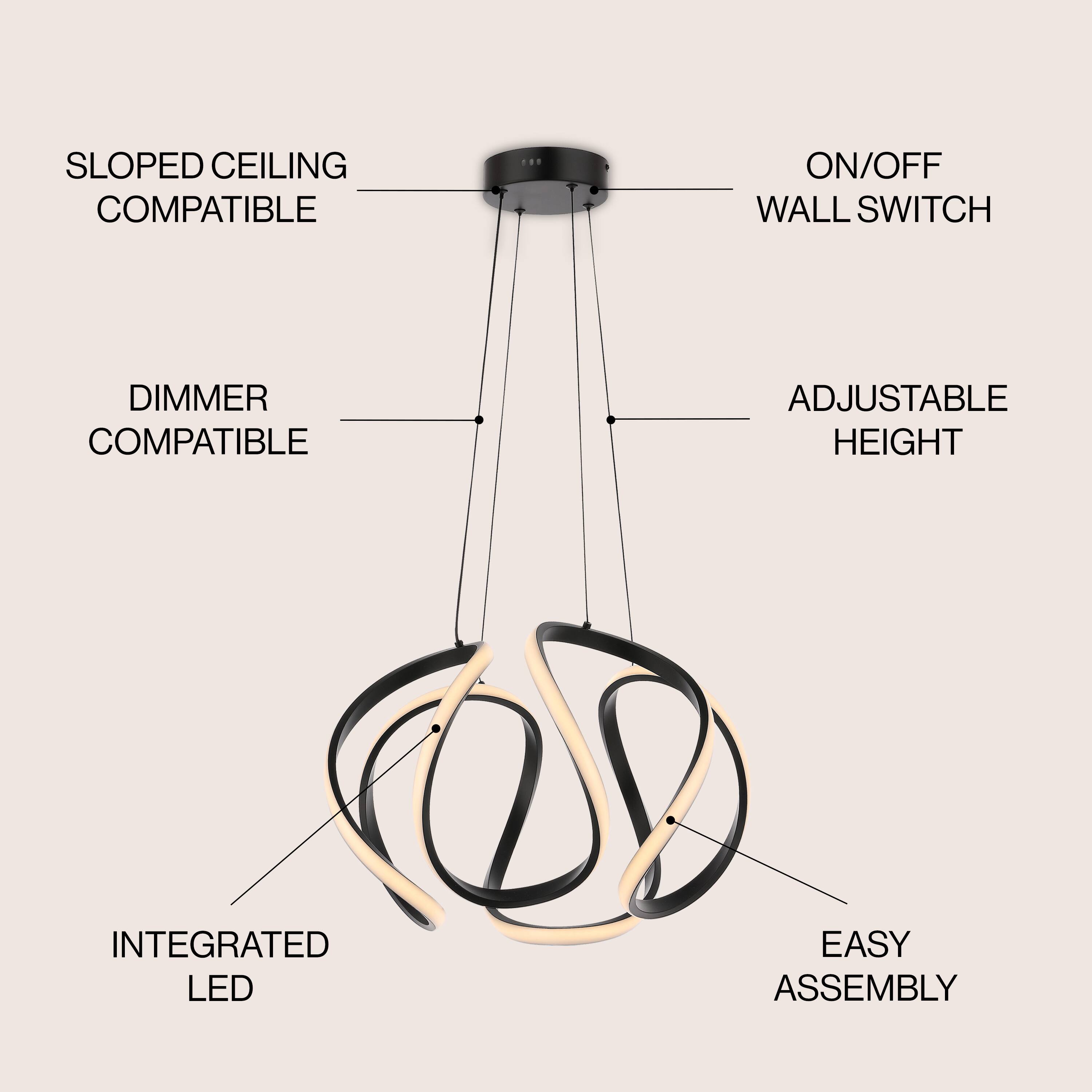 SLOPED CEILING COMPATIBLE  
ON/OFF WALL SWITCH  
DIMMER COMPATIBLE  
ADJUSTABLE HEIGHT  
INTEGRATED LED  
EASY ASSEMBLY