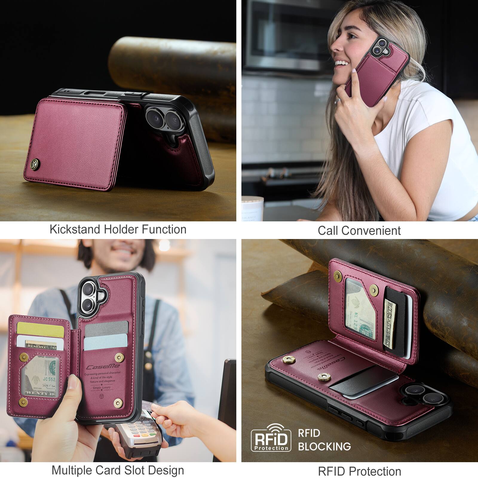 Kickstand Holder Function  
Call Convenient  
Multiple Card Slot Design  
RFID Protection