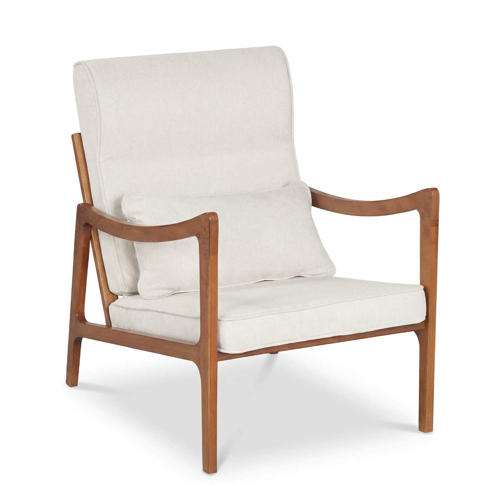 Costway - 1 PCS Linen Fabric Upholstered Armchair with Lumbar Pillow, Removable Back, Seat Cushions - Beige