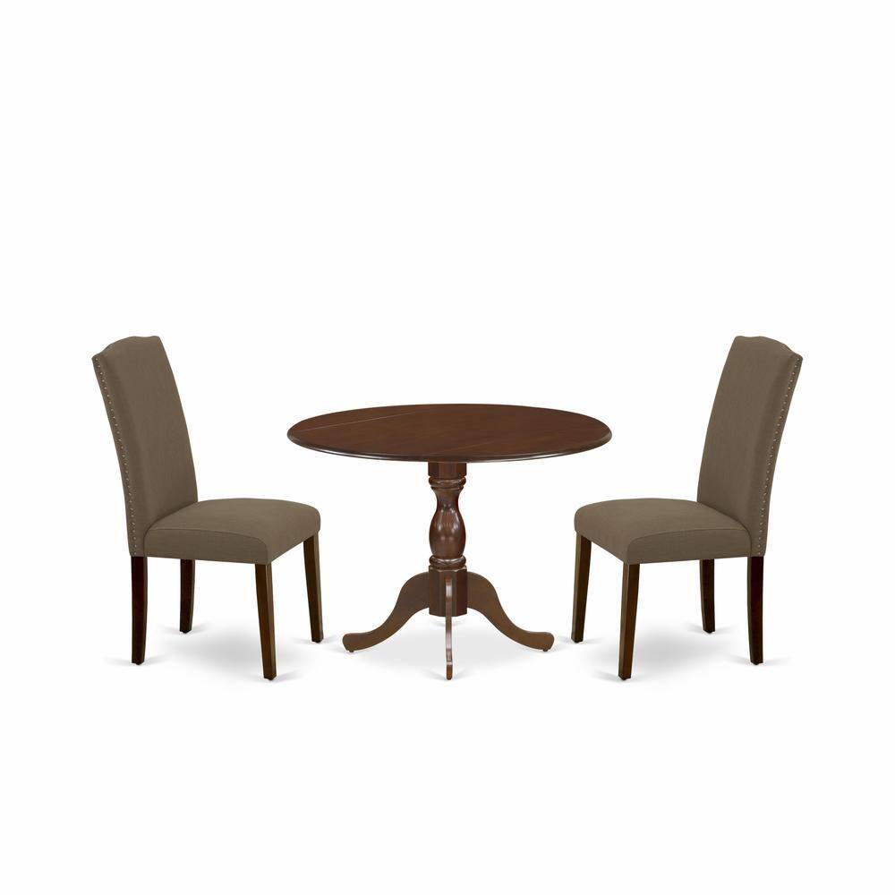 Left. East West Furniture - East West Furniture DMEN3-MAH-18 3 Piece Dining Room Set Includes 1 Drop Leaves Dining Table and 2 Dark Coffee Linen - Mahogany.