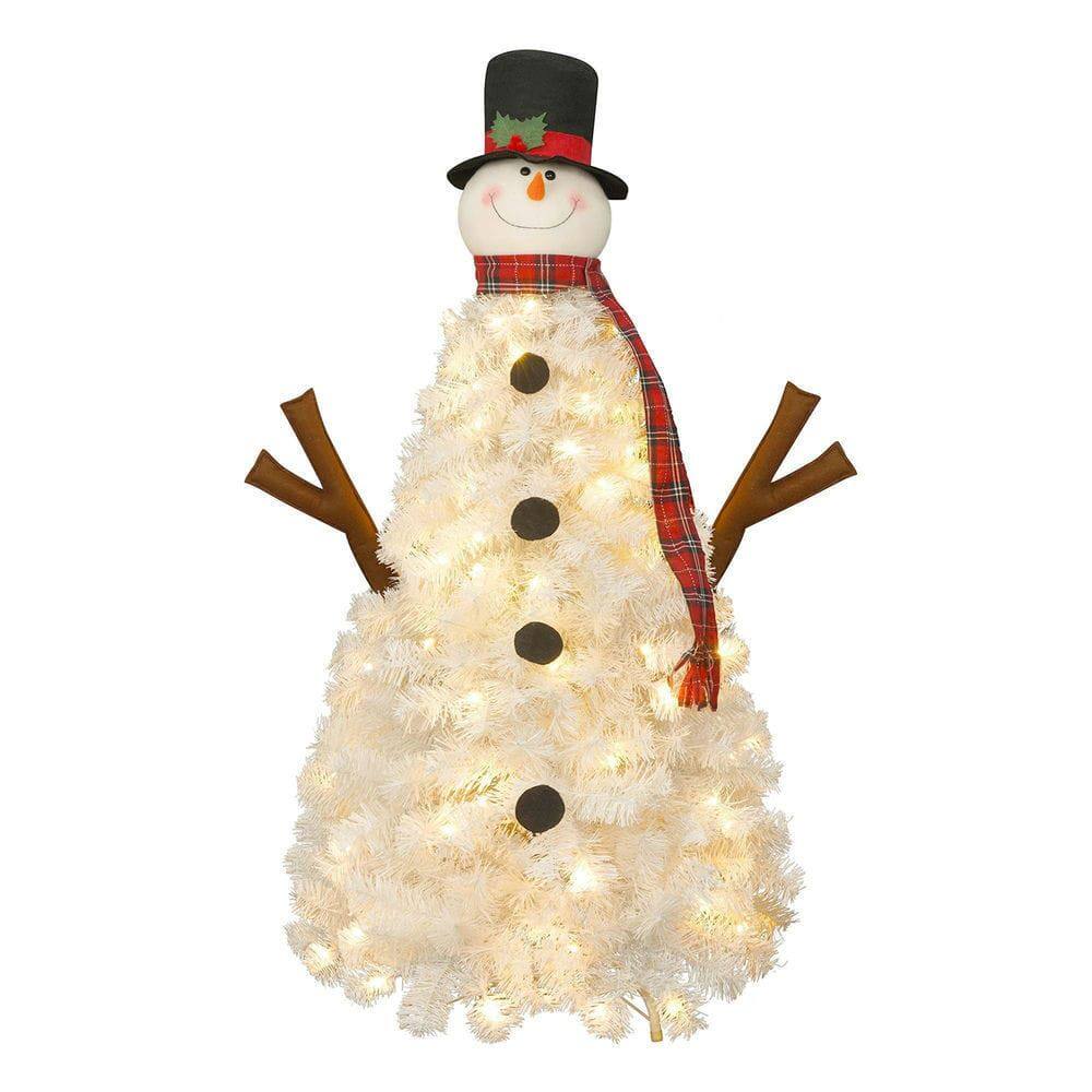 Alt View 7. Resenkos - 4ft Pre-Lit Snowman-Shaped Artificial Christmas Tree with 100 LED Lights and 380 Tips, Indoor/Outdoor, White - White.