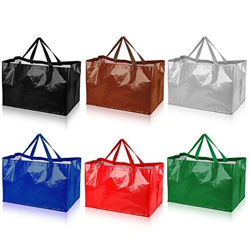 Front. Vulpecula Spade - 6 Pieces Extra Large Reusable Shopping Grocery Bags with Handles Colorful Woven Plastic Waterproof Tote Bags - Vivid Color.