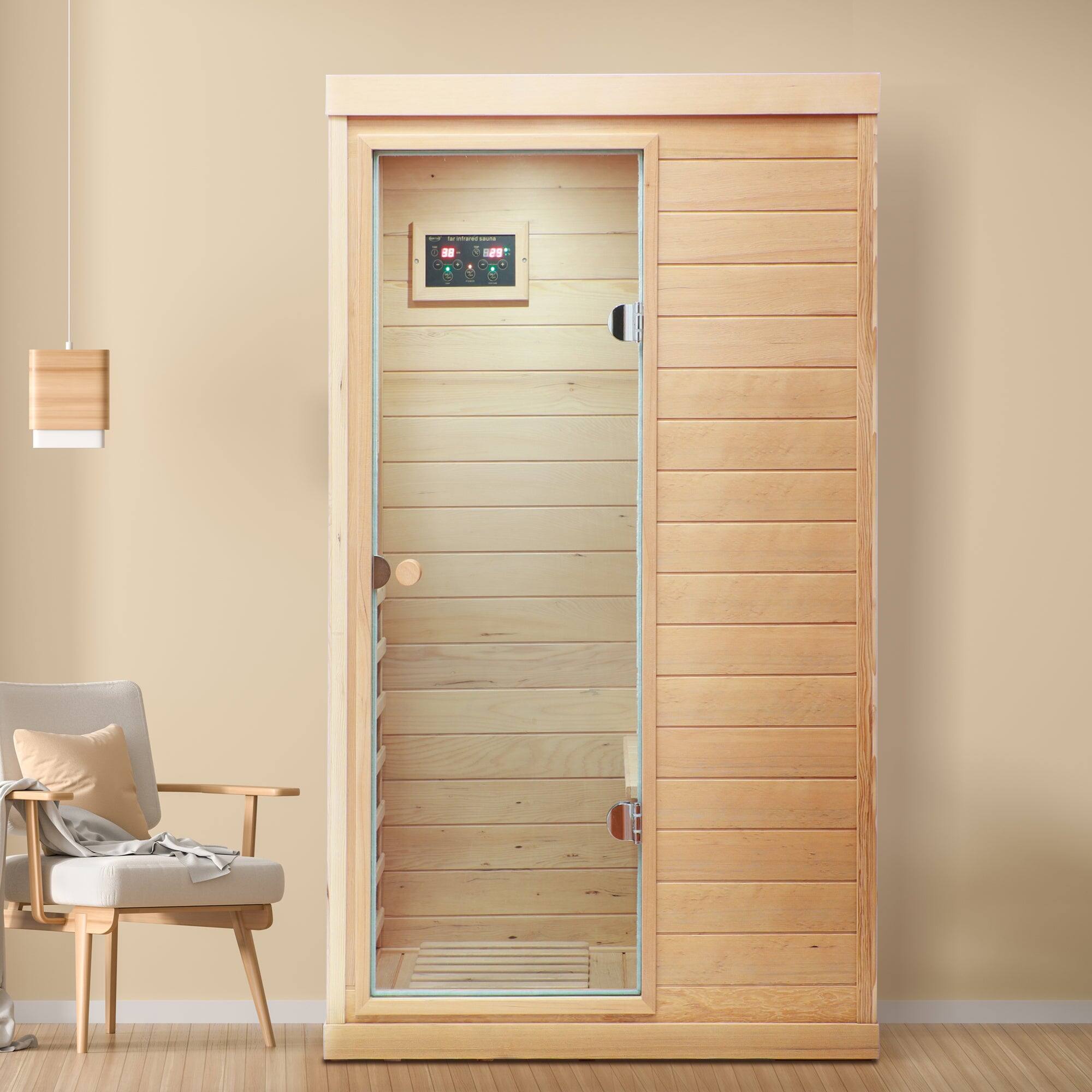 Alt View 3. Boyel Living - One Person Indoor Infrared Sauna with Left-Side Door and Bluetooth Speaker - Natural.