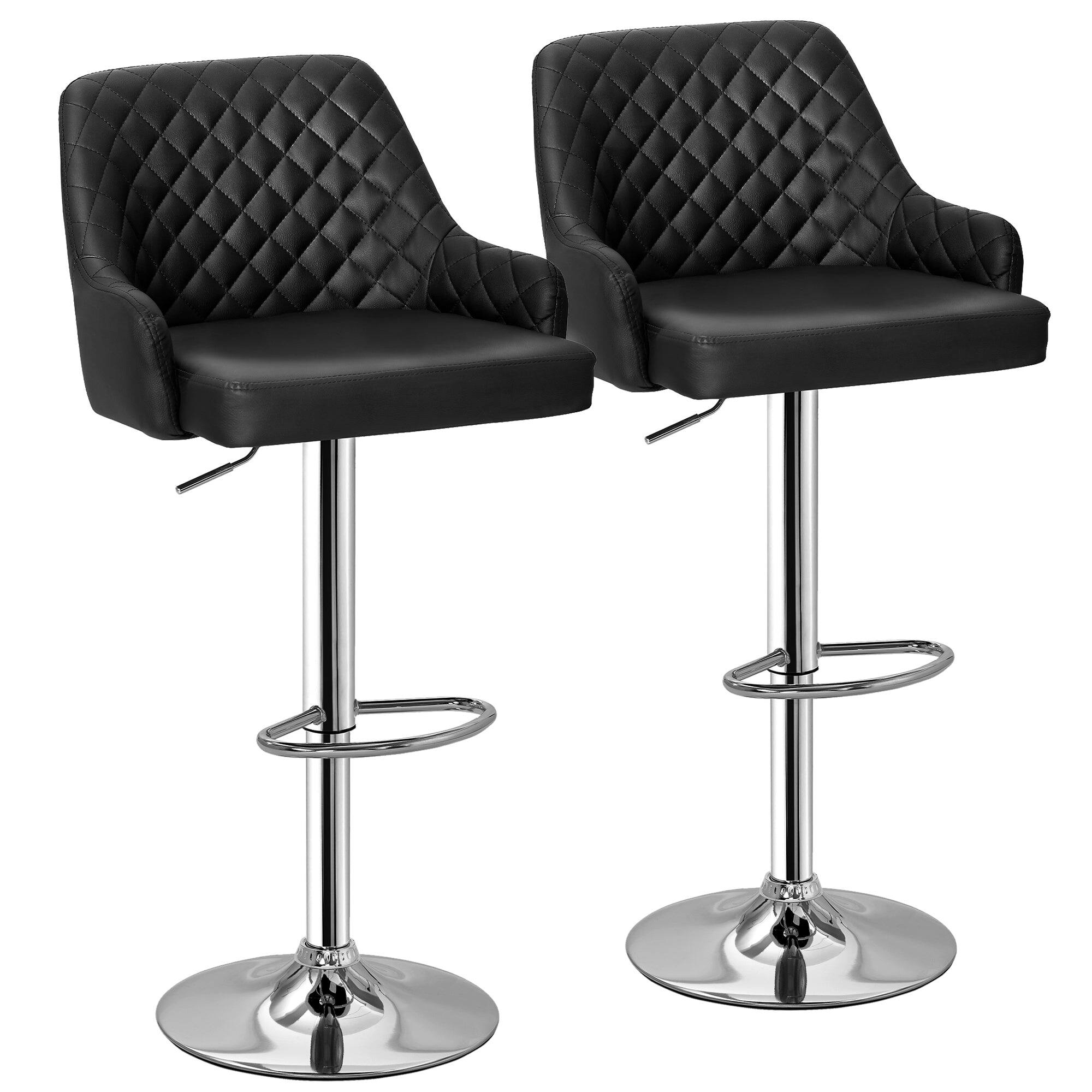 Front. Vecelo - Set of 2 PU Leather Bar Stools - Adjustable Height Seats, 330lb Capacity, 360° Rotation - Black.