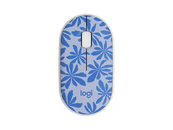 Front. Logitech - Logitech M340 Wireless Mouse - Blue Floral, Silent Clicks, USB Receiver - Blue Floral.